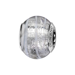 Charms Thabora en argent rhodié et verre de Murano véritable blanc et feuille argentée
