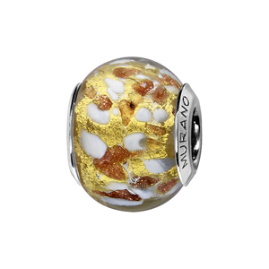 Charms Thabora en argent rhodié et verre de Murano véritable doré moucheté blanc et cuivré