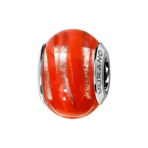 Charms Thabora en argent rhodié et verre de Murano véritable rouge zébré