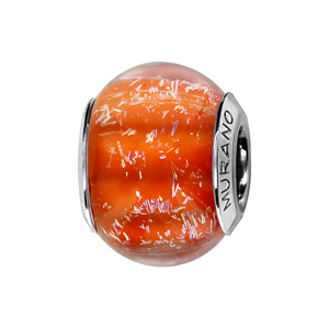 Charms Thabora en argent rhodié et verre de Murano véritable rouge orangé avec des petits éclats argentés
