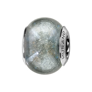 Charms Thabora en argent rhodié et verre de Murano véritable gris effet voie lactée