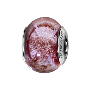 Charms Thabora en argent rhodié et verre de Murano véritable rouge pailleté nacré