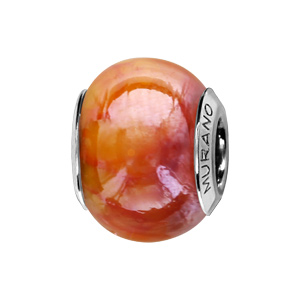 Charms Thabora en argent rhodié et verre de Murano véritable jaune et rouge orangé nacré