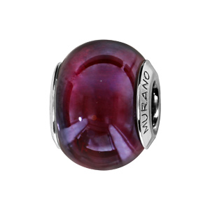 Charms Thabora en argent rhodié et verre de Murano véritable violet nacré