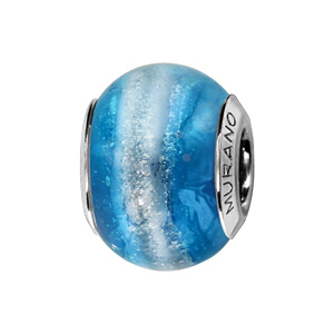 Charms Thabora en argent rhodié et verre de Murano véritable bleu voie lactée