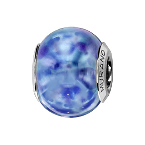 Charms Thabora en argent rhodié et verre de Murano véritable bleus nacrés