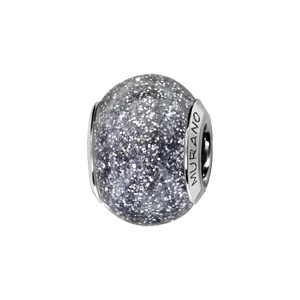 Charms Thabora en argent rhodié et verre de Murano véritable gris pailleté