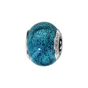 Charms Thabora en argent rhodié et verre de Murano véritable bleu turquoise pailleté