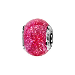 Charms Thabora en argent rhodié et verre de Murano véritable rose pailleté