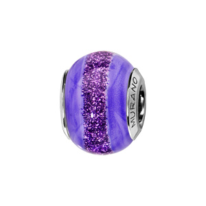 Charms Thabora en argent rhodié et verre de Murano véritable violet avec 1 bande pailletée au milieu