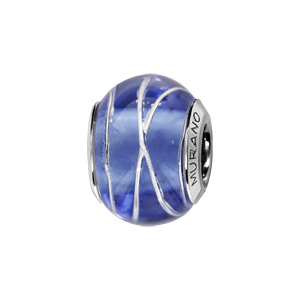 Charms Thabora en argent rhodié et verre de Murano véritable bleu avec filets argentés