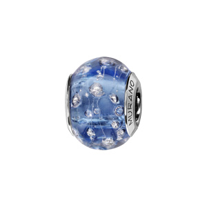 Charms Thabora en argent rhodié et verre de Murano véritable bleu orné de fils et gouttes argentés