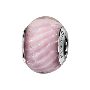 Charms Thabora en argent rhodié et verre de Murano véritable rose strié argenté