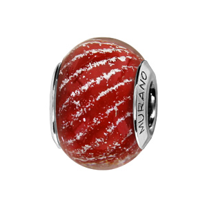 Charms Thabora en argent rhodié et verre de Murano véritable rouge strié argenté