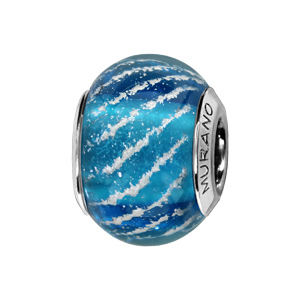 Charms Thabora en argent rhodié et verre de Murano véritable turquoise strié argenté
