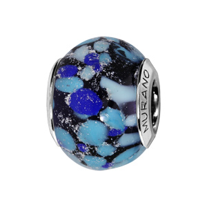 Charms Thabora en argent rhodié et verre de Murano véritable poids bleus clairs et foncés