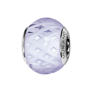 Charms Thabora en argent rhodié et verre de Murano véritable bleu transparent alvéolé