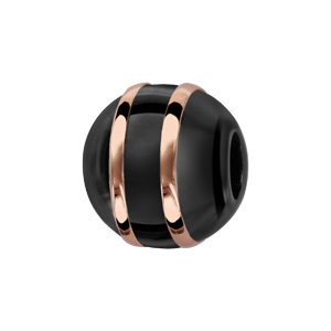 Charms Thabora boule en céramique noire avec 2 filets en argent et PVD rose