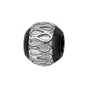 Charms Thabora boule en céramique noire avec 1 bande en argent rhodié ornée d’un lacet sinueux