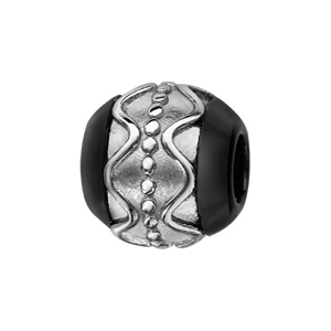 Charms Thabora boule en céramique noire avec 1 bande en argent rhodié ornée de vagues et de clous