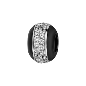 Charms Thabora boule en céramique noire avec 1 bande en argent rhodié ornée de 2 rangs d’oxydes blancs