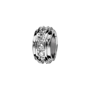 Charms Thabora en argent rhodié tube orné d’oxydes blancs surélevés