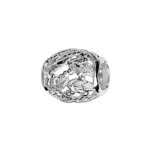 Charms Thabora en argent rhodié forme tonneau avec motif feuilles