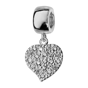 Charms Thabora en argent rhodié coeur plat suspendu pavé d’oxydes blancs