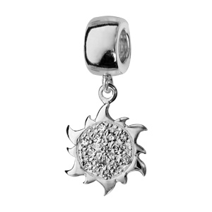 Charms Thabora en argent rhodié soleil suspendu pavé d’oxydes blancs