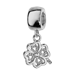 Charms Thabora en argent rhodié trèfle à 4 feuilles suspendu orné d’oxydes blancs