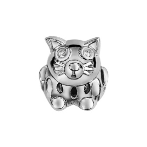 Charms Thabora en argent rhodié chat couché
