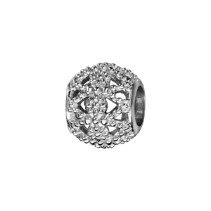 Charms Thabora en argent rhodié boule en petites billes avec motifs ajourés