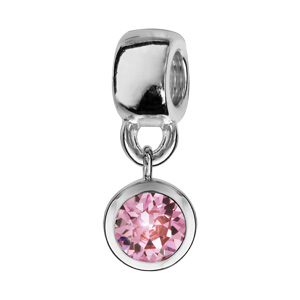 Charms Thabora en argent rhodié oxyde rose serti clos suspendu