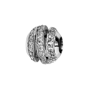 Charms Thabora en argent rhodié boule ruban ajouré orné d’oxydes blancs sertis
