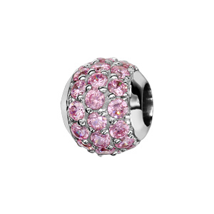 Charms Thabora en argent rhodié boule ornée d’oxydes roses sertis