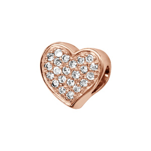 Charms Thabora en argent et dorure rose coeur pavé d'oxydes blancs sertis recto-verso