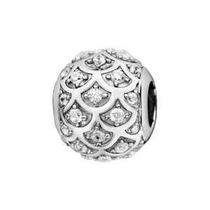 Charms Thabora en argent rhodié boule avec écailles ornées d’oxydes blancs