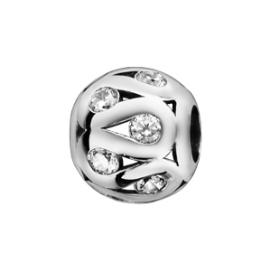 Charms Thabora en argent rhodié boule avec lacet sinueux ajouré et oxydes blancs dans les creux