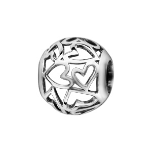 Charms Thabora en argent rhodié boule ajourée en coeurs découpés