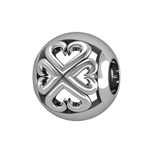 Charms Thabora en argent rhodié boule ajourée en trèfle à 4 feuilles fait en coeurs