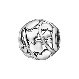 Charms Thabora en argent rhodié boule ajourée en 3 rangées de coeurs