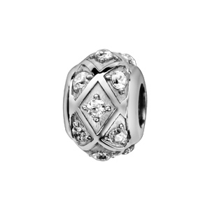 Charms Thabora en argent rhodié boule quadrillée avec oxydes blancs à l’intérieur