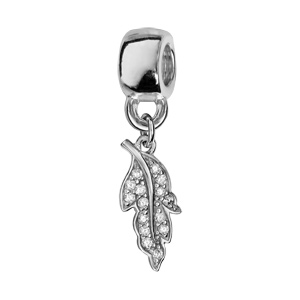 Charms Thabora en argent rhodié feuille de chêne suspendue ornée d’oxydes blancs