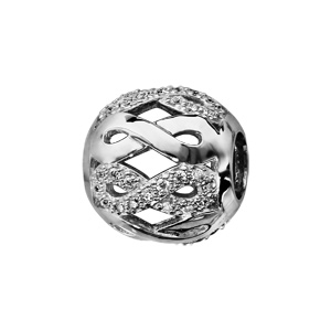 Charms Thabora en argent rhodié boule motifs infinis oxydes blancs sertis