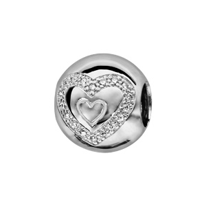 Charms Thabora en argent rhodié boule coeurs oxydes blancs sertis
