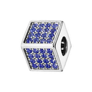 Charms Thabora en argent rhodié cube empierré d’oxydes bleus