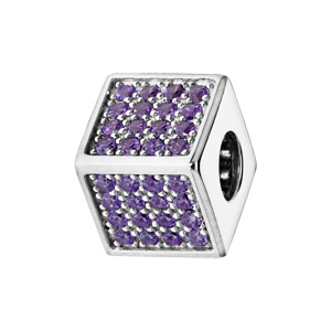 Charms Thabora en argent rhodié cube empierré d’oxydes violet