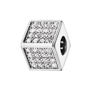 Charms Thabora en argent rhodié cube empierré d’oxydes blancs