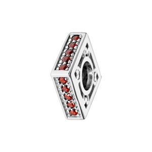 Charms Thabora en argent rhodié carré empierré rouge