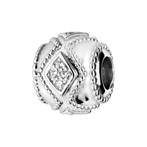 Charms Thabora en argent rhodié boule finement travaillée et losange d’oxyde blanc